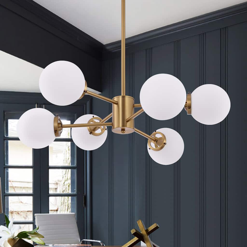 GetLedel 6-Light Modern Sputnik Chandelier with Glass Globe Shades