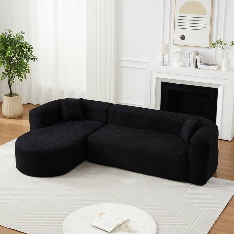 109.4" L-Shaped Chenille Boneless Sectional Sofa with Two Throw Pillows