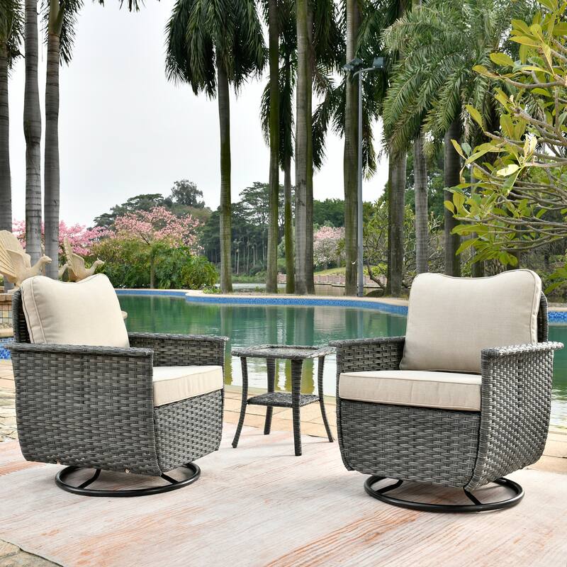OVIOS 3-piece Pet-Friendly Patio Furniture Swivel Chairs Wicker Set