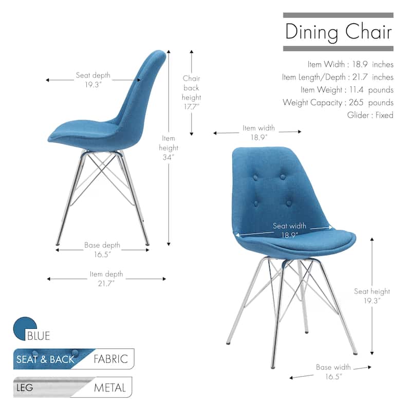 Porthos Home Upholstered Dining Chair with Chrome Metal Legs
