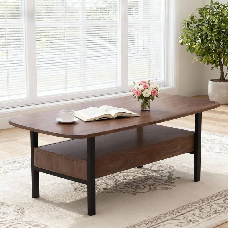 47.2" Wooden Coffee Table with Drawer Storage & Metal Legs for Living Room - 47.2"Wx22"Dx16.7"H