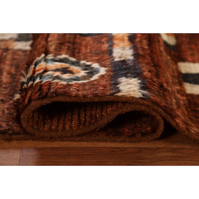 Hand Knotted Oriental 100% Wool Carpet Modern Tribal Brown Moroccan Area Rug - 9' 6'' X 6' 9''
