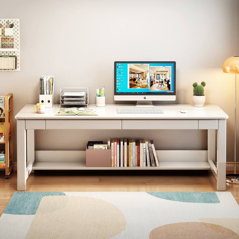 WILK Solid Wood Kids Desk, Writing Desk, Study Desk with Drawers - White