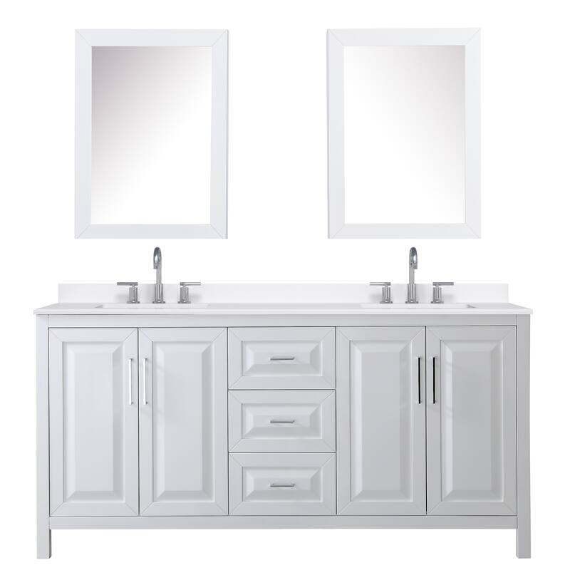 Daria 72-inch Double Vanity, 3 Hole Quartz Top, Med Cabinets