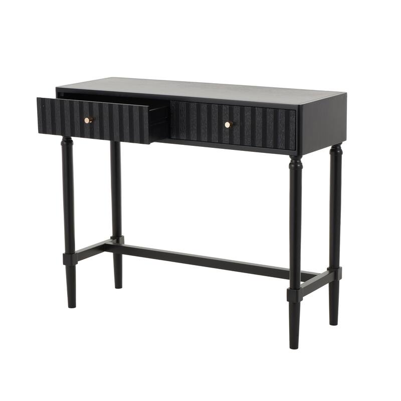 Wood Handmade 2 Drawer Console Table with Gold Handles - Black - Roche River Decor