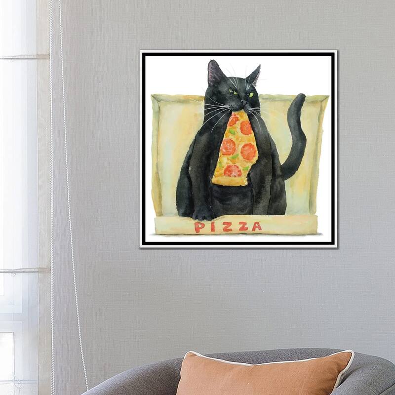 iCanvas "Black Cat And Pizza" by Alexey Dmitrievich Shmyrov Framed