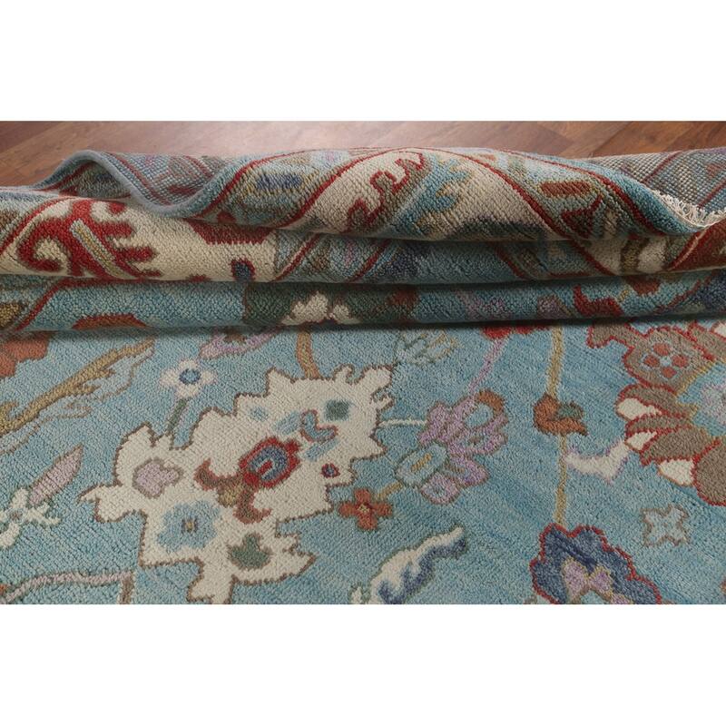 Light Blue Oushak Area Rug Hand-Knotted Oriental Wool Carpet - 7'11"x 9'11"
