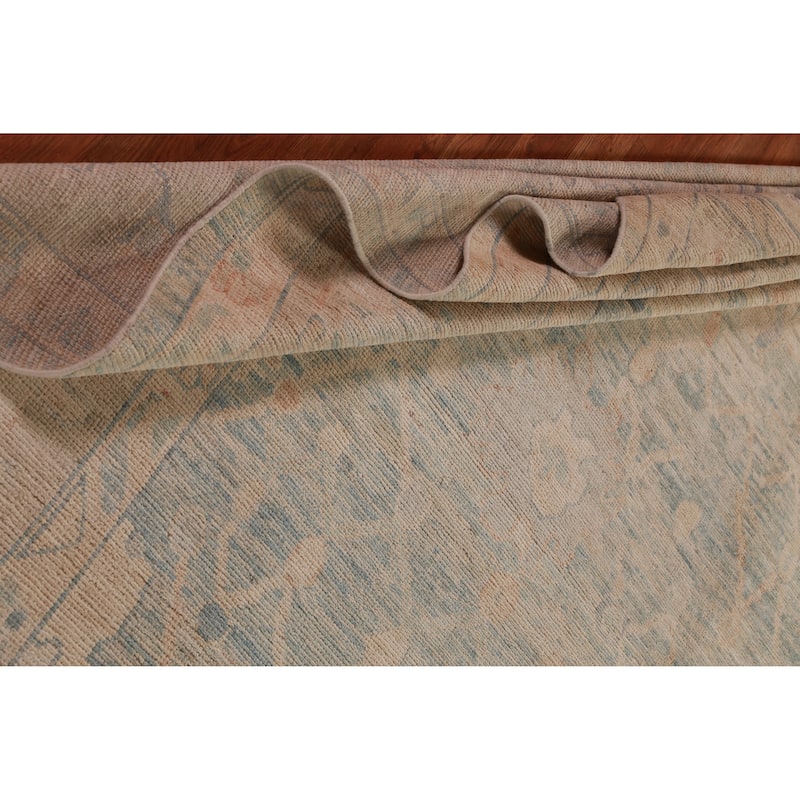 Hand Knotted Oriental 100% Wool Carpet Transitional All-Over Navy Blue & Blues Oushak Area Rug - 12' 2'' X 9' 6''