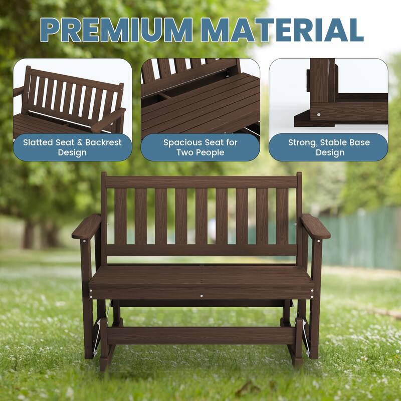 Outdoor Patio HDPE Glider Bench, Garden Rocking Bench