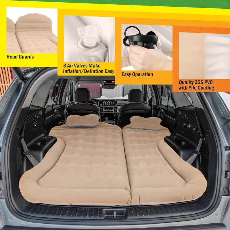 Inflatable Mattress - Car Air Mattress for SUV or Tent with Aux Outlet Pump and 2 Inflatable Pillows by Wakeman Outdoors