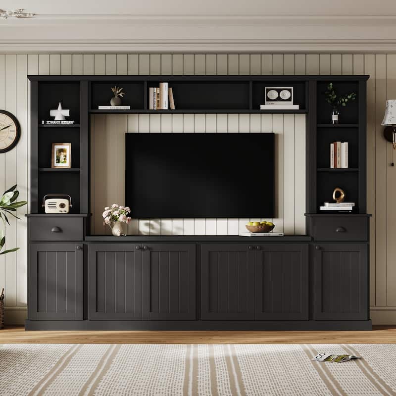 Entertainment Wall Unit Set with Bridge for TVs Up to 75", Ample Storage Space TV Stand with Adjustable Shelves, Media Console