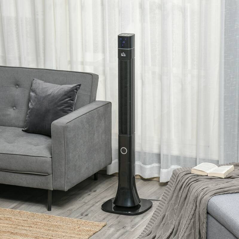HOMCOM Tower Fan Cooling for Bedroom with 3 Speed, 12h Timer, Oscillating, LED Display, Remote Controller, Black - Black