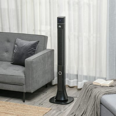 HOMCOM Tower Fan Cooling for Bedroom with 3 Speed, 12h Timer, Oscillating, LED Display, Remote Controller, Black