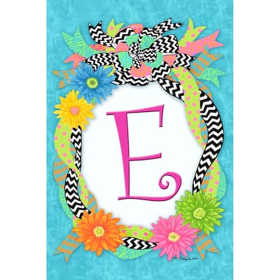 Pretty Daisy Flowers Bright Chevron Ribbons Monogram E Double Sided Garden Flag - Multi