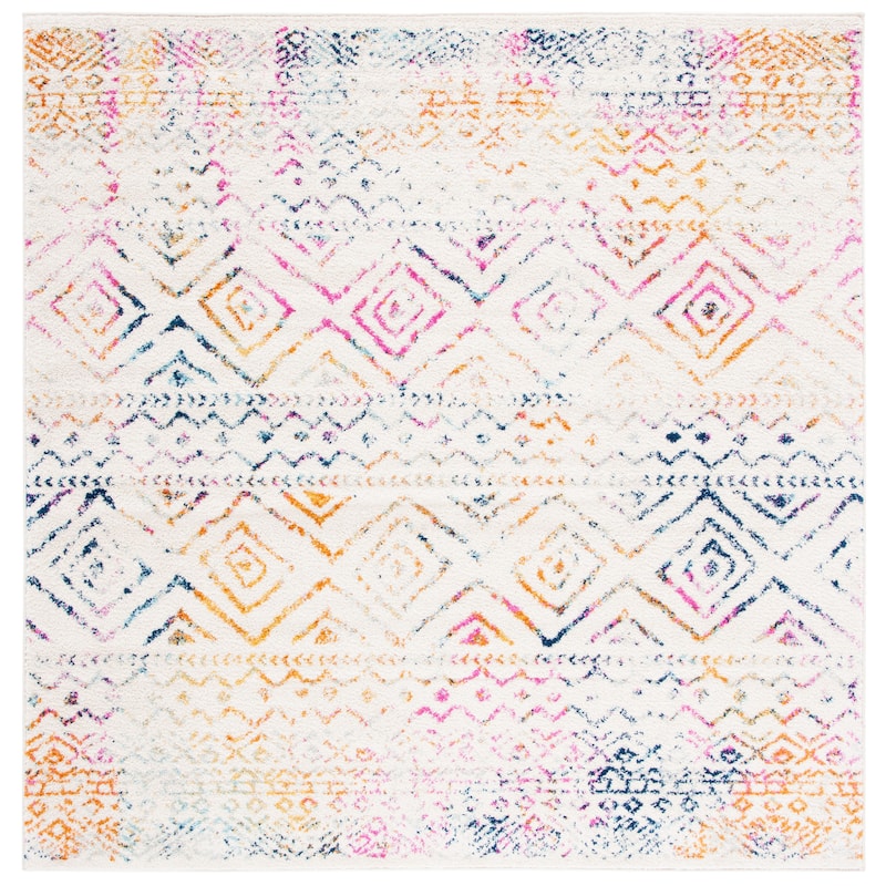 SAFAVIEH Tulum Vassilia Moroccan Boho Distressed Rug - 3' Square - Ivory/Fuchsia