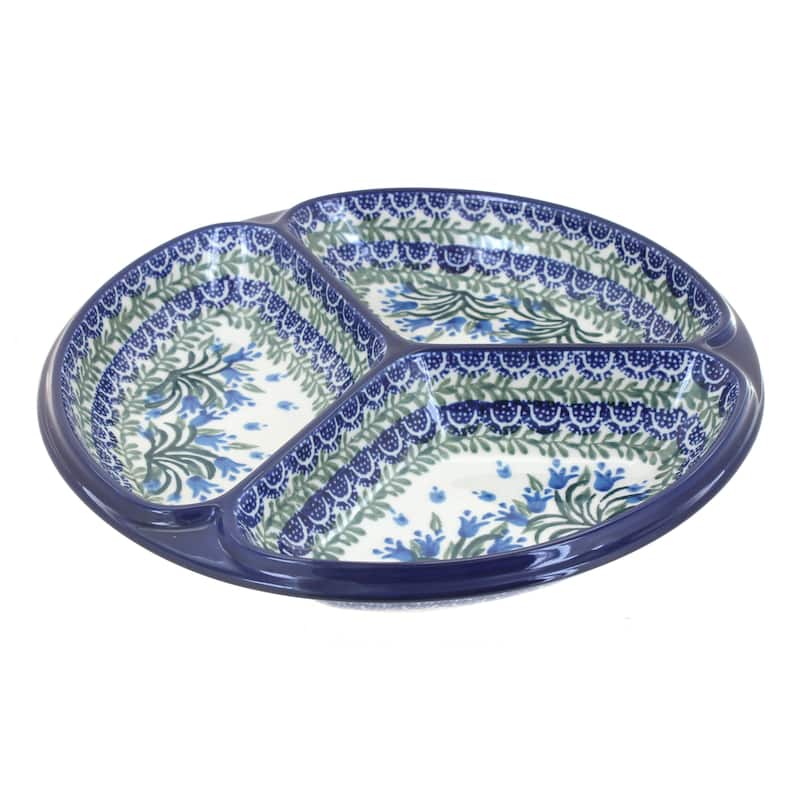 Blue Rose Polish Pottery 484 Ceramika Artystyczna Three Part Divided Dish - Tulip Bouquet