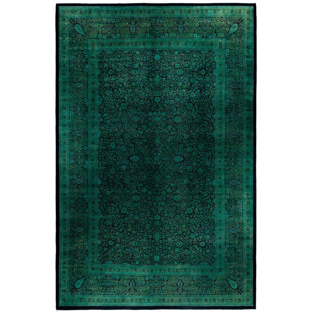 Overdyed One-of-a-Kind Hand-Knotted Area Rug - Green - 12' 0" x 18' 7"
