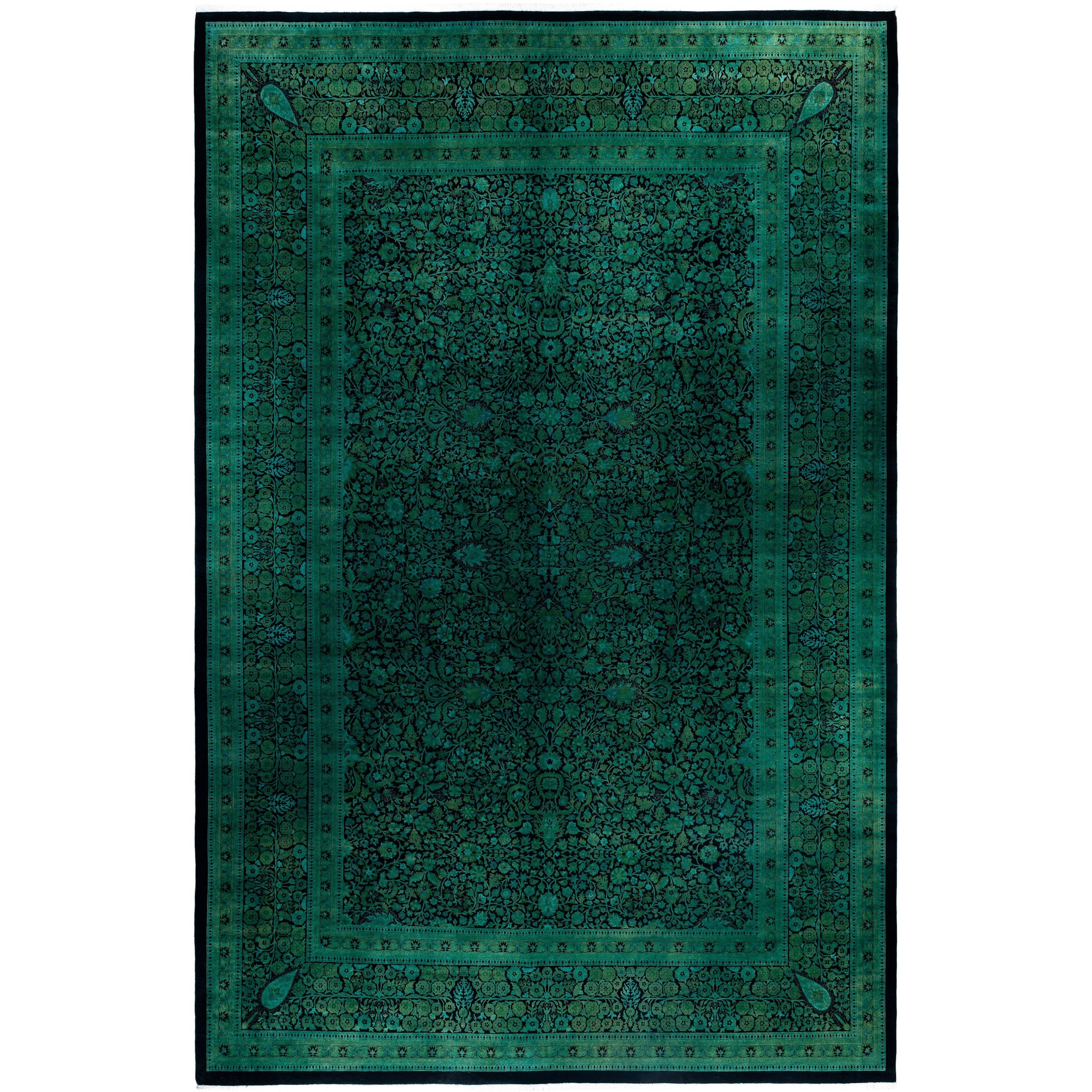 Overdyed One-of-a-Kind Hand-Knotted Area Rug - Green - 12' 0" x 18' 7"