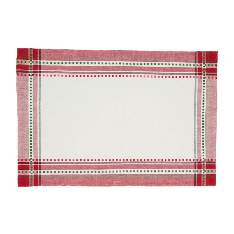 Joyful Holiday Stripe Placemat and Napkin 8 pcs Set (4 Placemats, 4 Napkins)
