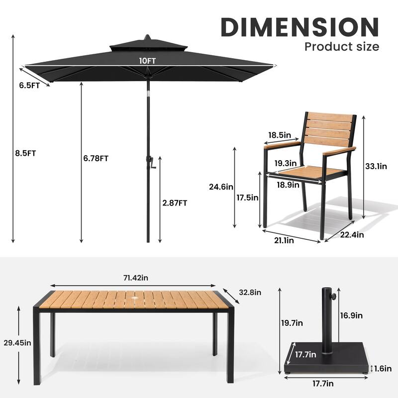 9/11-Piece Outdoor Patio Dining Set Aluminum Dining Table and Stackable Chairs w/10 ft Market Umbrella and Base