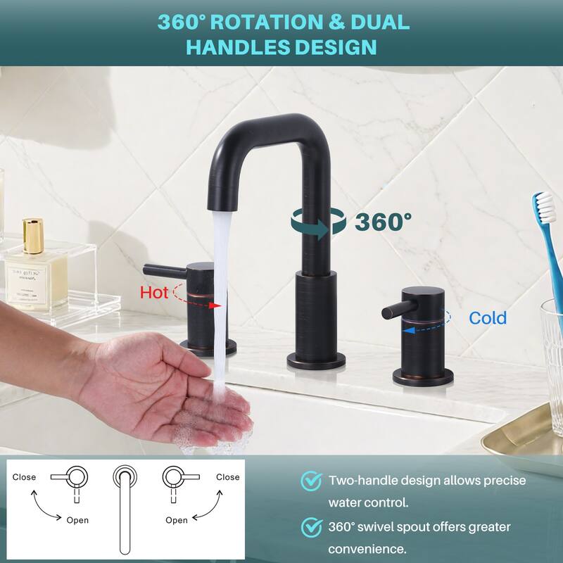 WOWOW 8 in. Widespread Double Handle Bathroom Faucet with Pop-Up Drain
