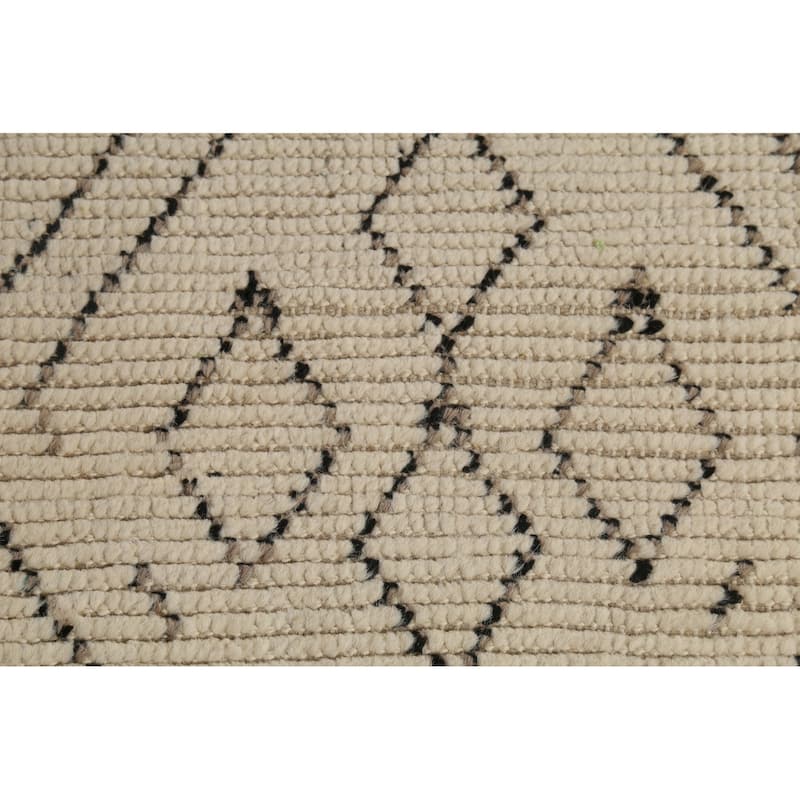 Moroccan Area Rug Handmade Beige Geometric Wool Carpet - 7'10"x 12'9"