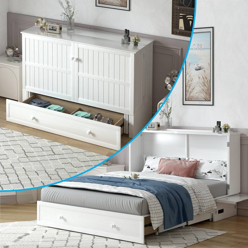 Mixoy Queen Murphy Bed Cabinet with Matress and Built-in Charger