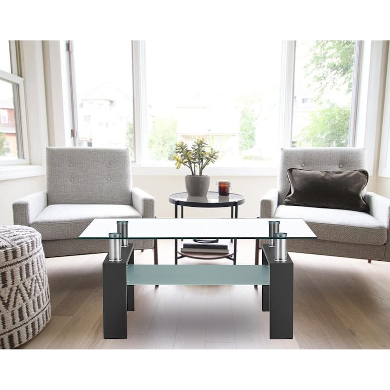 Rectangle Black Glass Coffee Table, Clear Coffee Table