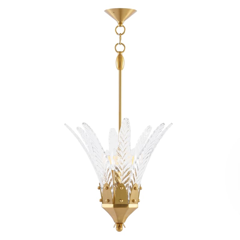 17" Modern Gold Flower 3-light Leaf-shaped Textured Glass Chandelier Hanging Light