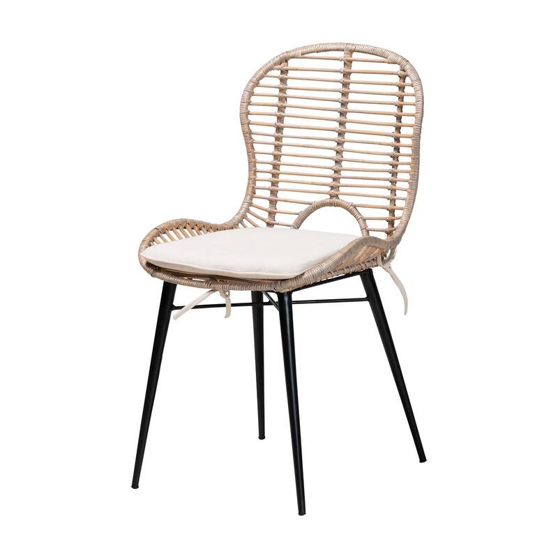 Brenna Modern Bohemian Finished Wood and Rattan Dining Set
