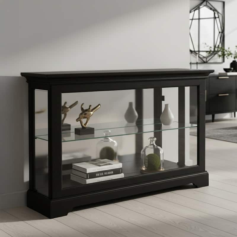 Howard Miller Black Wood and Glass Curio Cabinet Two Shelves - Black