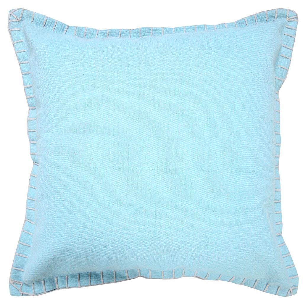 Solid Embroidered Edge Bordered Square Throw Pillow - 20" - Blue