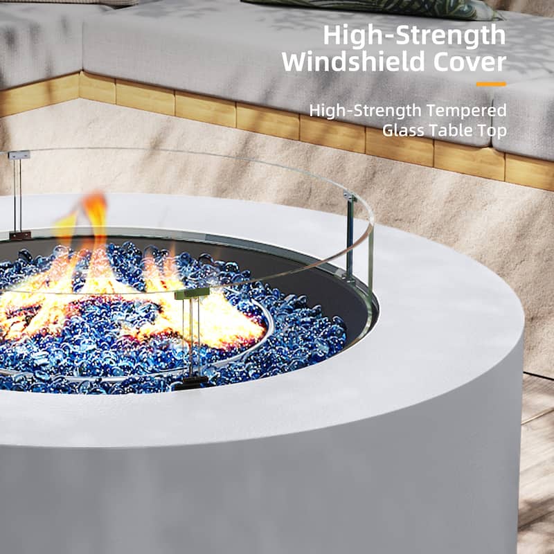 Patio Watcher Outdoor 42in. Iron Fire Pit Table with Propane Tank Cover and Glass Wind Guard