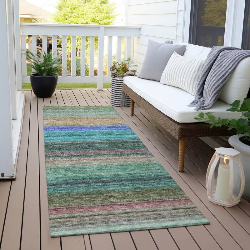 Machine Washable Indoor/ Outdoor Ombre Stripes Chantille Rug - Sage - 2'3" x 7'6"