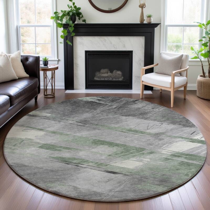 Premium Washable Super Soft Abstract Stripe Mayfield Rug - Aloe - 8' x 8'