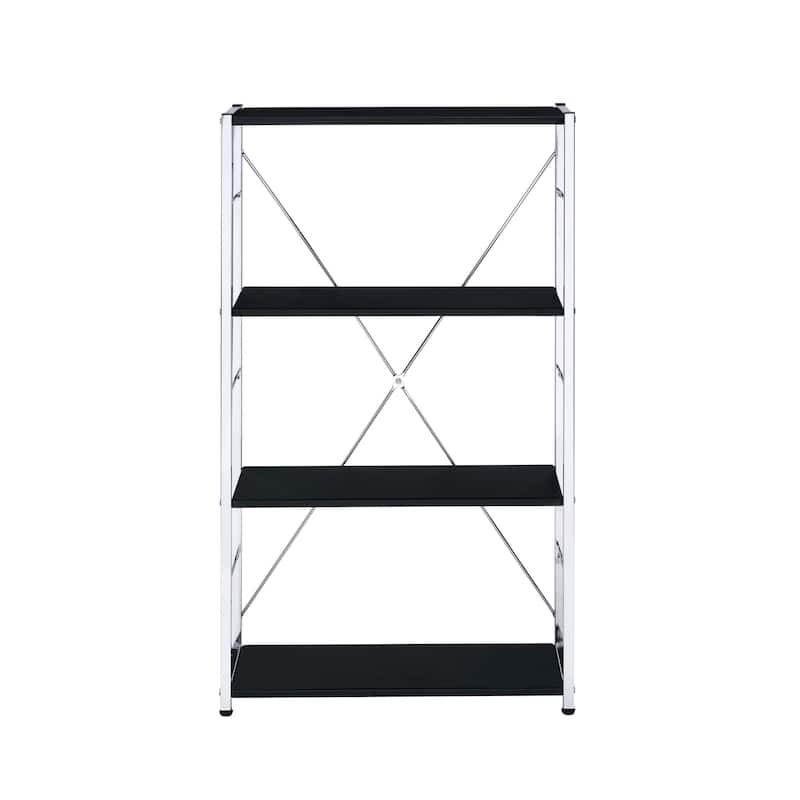 HomeRoots 42" Black And Silver Metal and Wood Four Tier Etagere Bookcase