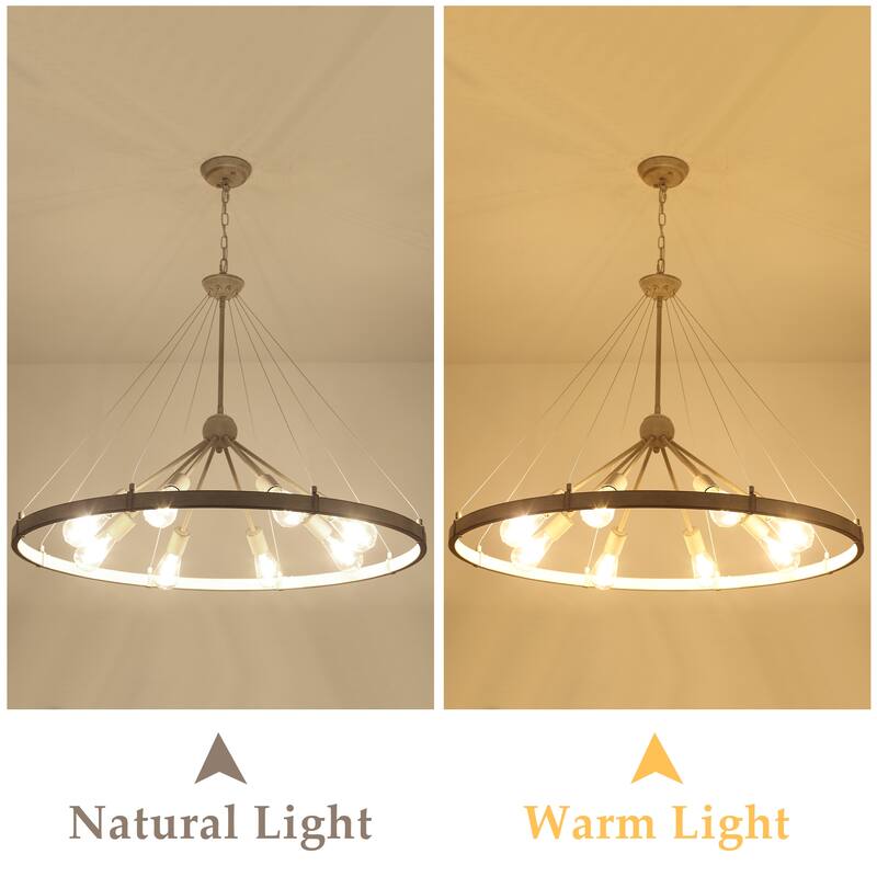 8-Light Farmhouse Wagon Wheel Chandelier with Adjustable Chain