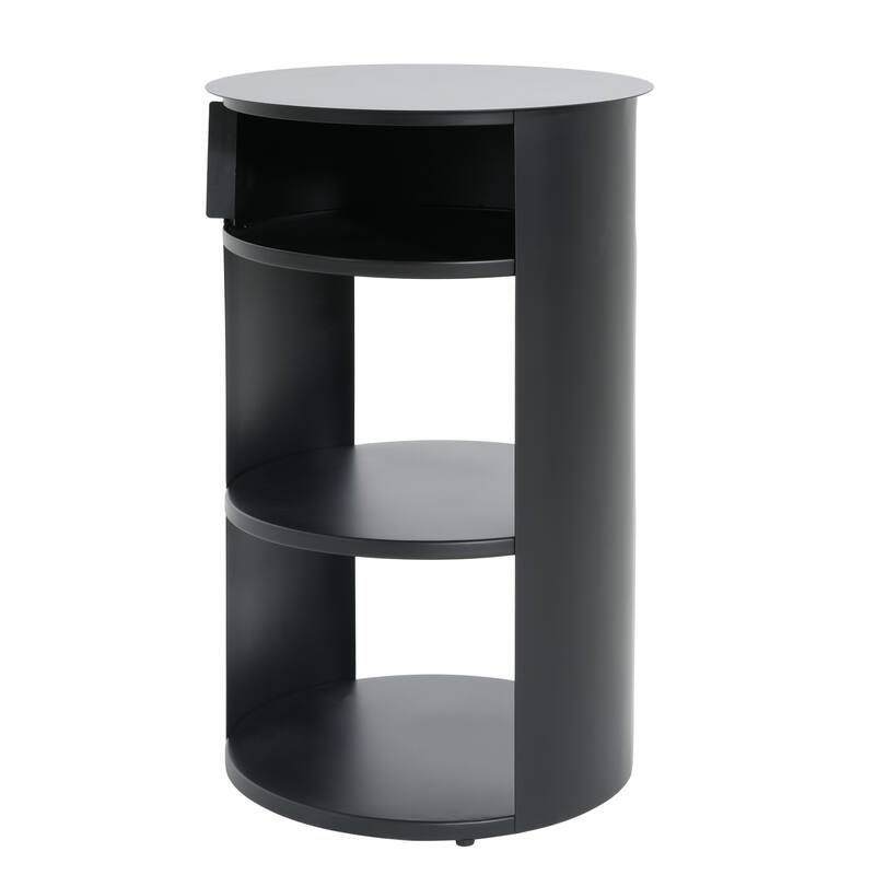 Indoor 3-Tier Metal Round Side Table with Sliding Door Cabinet