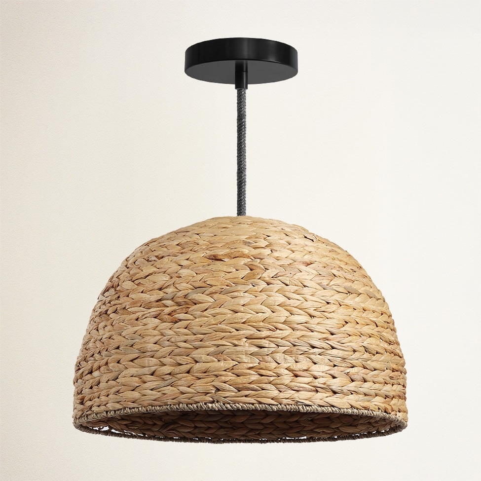 Althea Rattan Pendant Light - Natural Large Dome 1-Light Handwoven Hanging Light For Modern, Transitional, Farmhouse Room Decor