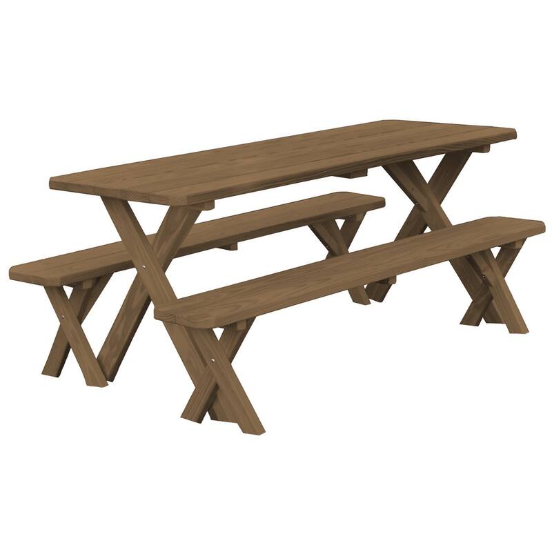 Pressure Treated Pine 8' Cross-Leg Picnic Table with 2 Benches - Mushroom Stain