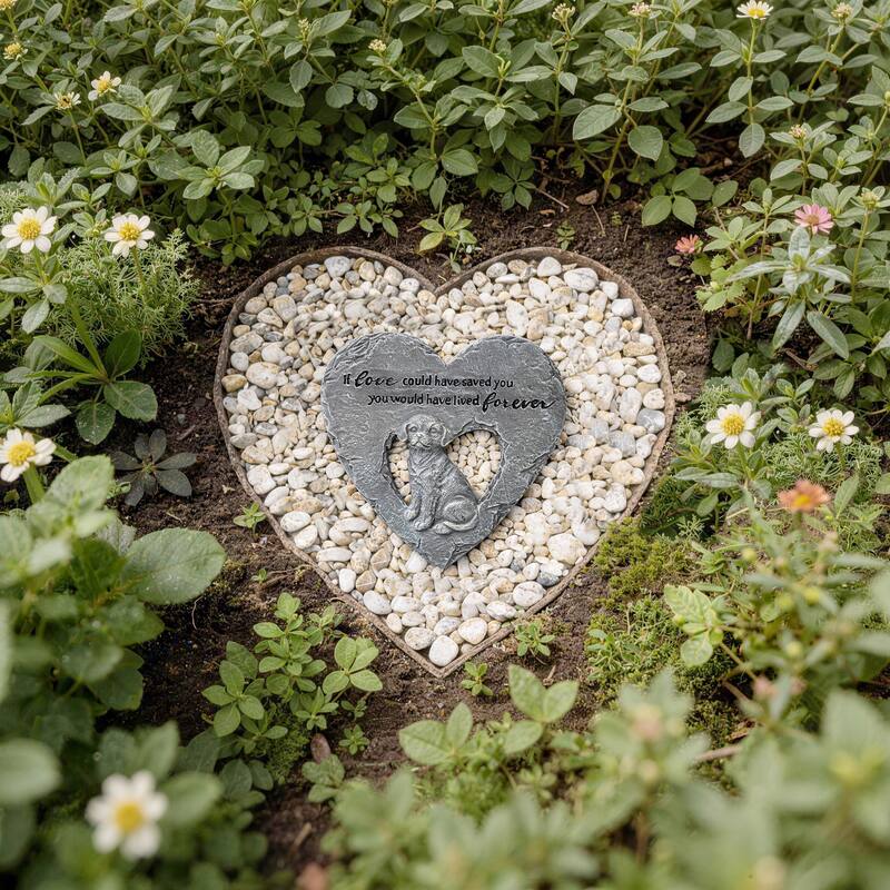 Glitzhome 4-Piece Cement Heart Shaped Paw Prints and Dog Memory Stepping Stones - 10 in