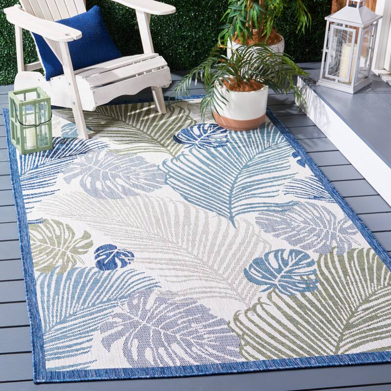 SAFAVIEH Courtyard Fedela Indoor/ Outdoor Rug - 6'7" x 9'6" - Beige/Green Blue