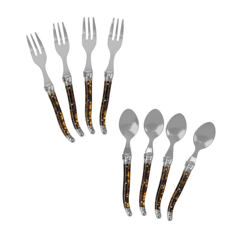 French Home 8-Piece Tortoise Shell Dessert Spoon and Fork Set - 8-Piece Set