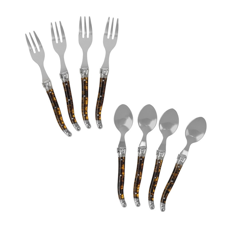French Home 8-Piece Tortoise Shell Dessert Spoon and Fork Set - 8-Piece Set