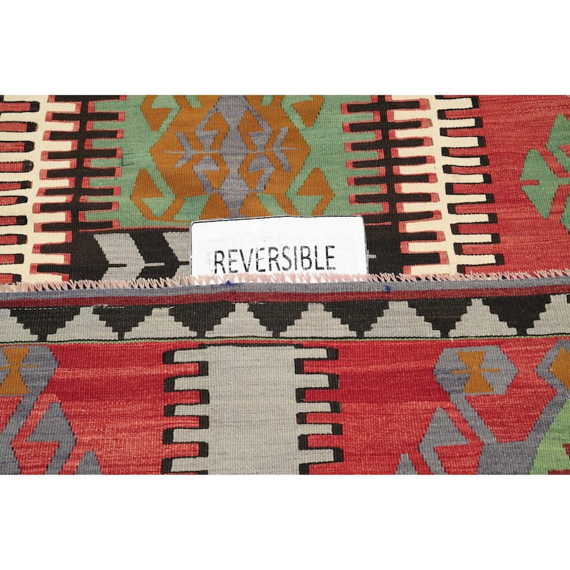 Hand Woven Oriental 100% Wool Carpet Southwestern Tribal Oranges & Rust Kilim Area Rug - 11' 3'' X 5' 9''