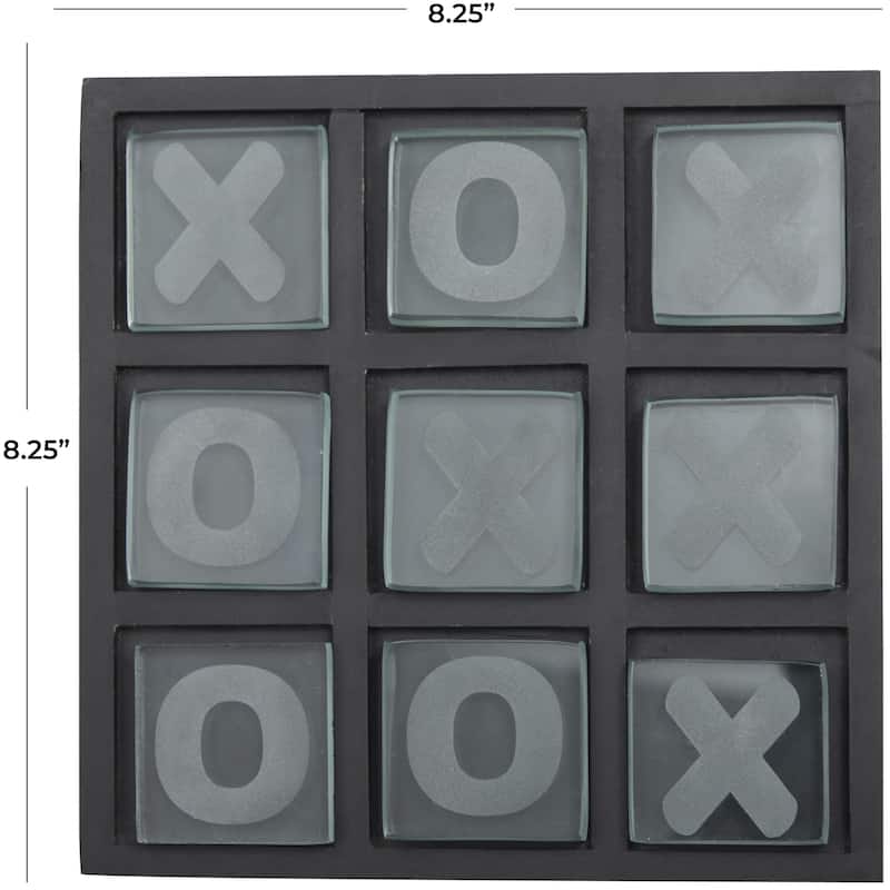 Wooden Tic Tac Toe Block Game Set with Steel or Light Wood Pieces - Black, Dark Brown, Gold - Roche River Decor