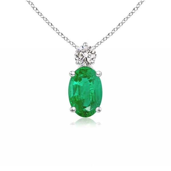 Angara Prong-Set Oval Emerald Solitaire Pendant with Diamond