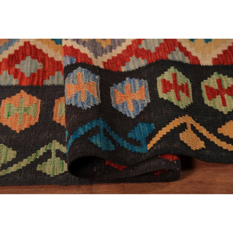 Geometric Trellis Kilim Reversible Area Rug Hand-Woven Wool Carpet - 8'4"x 11'4"