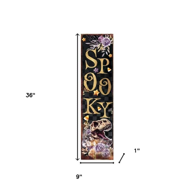 HomeRoots 36" Black Gold And Purple Solid Wood Spooky Halloween Skull Porch Sign