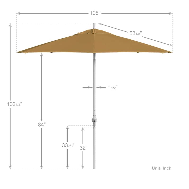California Umbrella 9' Rd Patio Umbrella White Aluminum Frame Fiberglass Ribs Crank Lift Collar Tilt Sunbrella